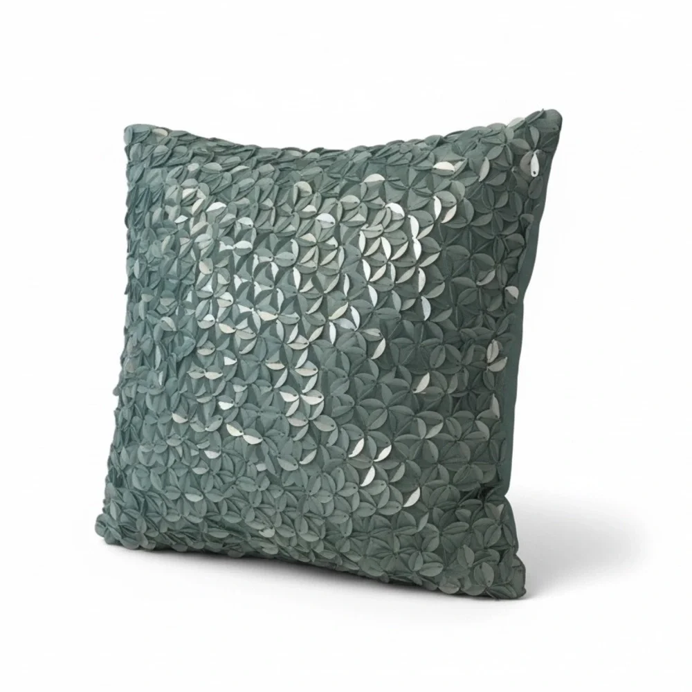 Opalite aqua blue jeweled sequin square accent pillow by Thro